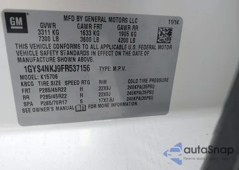 2015 Cadillac Escalade Premium from USA, damaged, VIN 1GYS4NKJ9FR537156